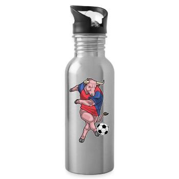 Stier Fußballspieler Fußball - Trinkflasche mit integriertem Trinkhalm - Lightsilver - Rechts