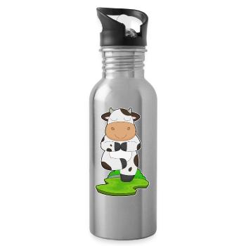 Kuh Yoga Fitness Meditation - Trinkflasche mit integriertem Trinkhalm - Lightsilver - Rechts