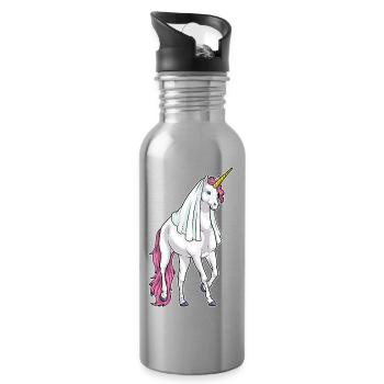 Einhorn Braut Schleier Hochzeit - Trinkflasche mit integriertem Trinkhalm - Lightsilver - Rechts