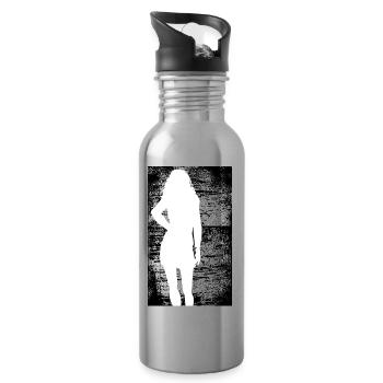 Silhouette woman dirty background - Water bottle with straw - silver - Right