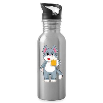 Katze Bier - Trinkflasche mit integriertem Trinkhalm - Lightsilver - Rechts