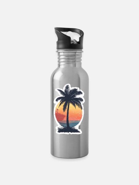 Palme - Trinkflasche mit integriertem Trinkhalm - Lightsilver