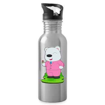 polar bear groom wedding ring wedding - Water bottle with straw - silver - Right