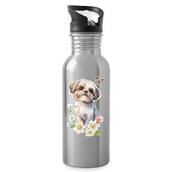 Shih Tzu und Schmetterling - Trinkflasche mit integriertem Trinkhalm - Lightsilver - Rechts
