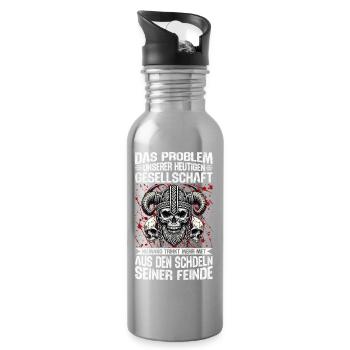 Nordische Mythologie Wikinger Runen Götter - Trinkflasche mit integriertem Trinkhalm - Lightsilver - Rechts