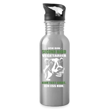 Vegetarier Kuh Isst Gras Ich Ess Kuh - Trinkflasche mit integriertem Trinkhalm - Lightsilver - Rechts