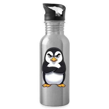 Grumpy Pinguin Cartoon sauer mürrisch genervt - Gourde avec paille intégrée - argent clair - Droite