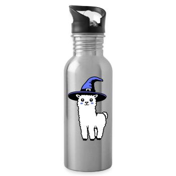 Cute Alpaca Llama Witch Hat Halloween Costume - Water bottle with straw - silver - Right