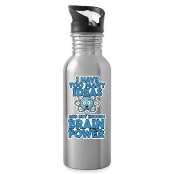 Brain Power Comic Shirt Gift - Water bottle with straw - silver - Right