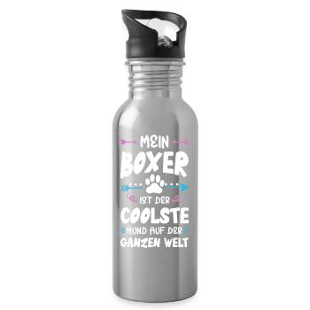 boxer hund spruch - Trinkflasche mit integriertem Trinkhalm - Lightsilver - Rechts