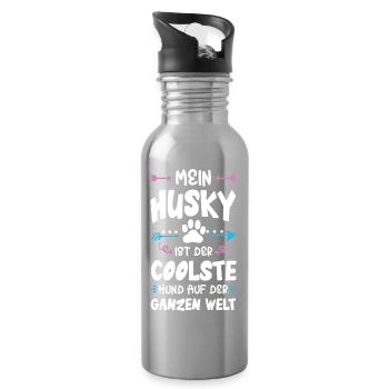 husky hund spruch - Trinkflasche mit integriertem Trinkhalm - Lightsilver - Rechts
