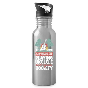 Hawaiian Ukulele Uke If You Can - Water bottle with straw - silver - Right