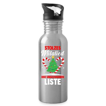 Santa Claus Christmas Time Naughty Christmas - Water bottle with straw - silver - Right