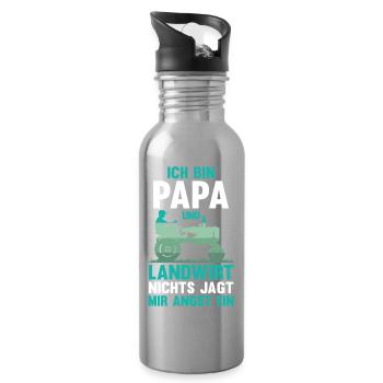 Ich Bin Papa Und Landwirt Nichts Jagt Mir Angst Ei - Trinkflasche mit integriertem Trinkhalm - Lightsilver - Rechts