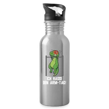  T-Rex Dinosaurier Fitness Humor - Bizeps Tag - Trinkflasche mit integriertem Trinkhalm - Lightsilver - Rechts