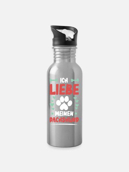 Ich liebe meinen Dachshund - Trinkflasche mit integriertem Trinkhalm - Lightsilver