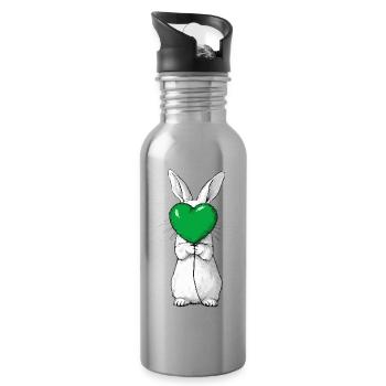 Illustration mignonne de lapin tenant un cœur vert - Gourde avec paille intégrée - argent clair - Droite