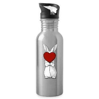 Häschen Herzumarmung - Trinkflasche mit integriertem Trinkhalm - Lightsilver - Rechts