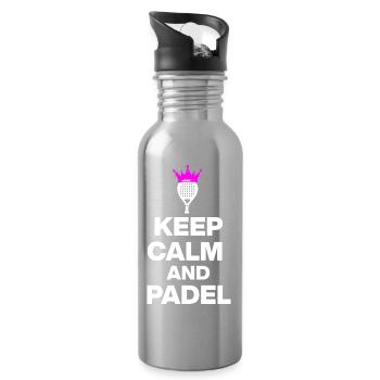 KEEP CALM AND PADEL! SMASH IT PADEL FANS AND SPORTS - Water bottle with straw - silver - Right