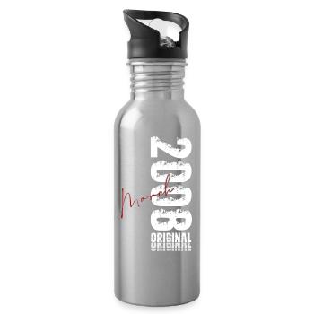 18th Birthday Gift Husband Wife March 2008 - Water bottle with straw - silver - Right