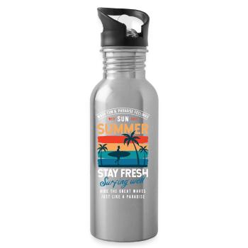 Summer Stay Fresh Surfing Vibes Graphic - Water bottle with straw - silver - Right