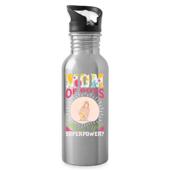 Boy Mom Superpower Funny Mothers Day Gift - Water bottle with straw - silver - Right