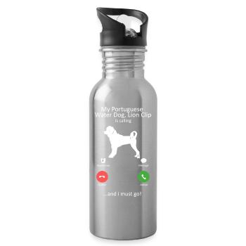 Portuguese Water Dog Lion Clip Calling Design - Water bottle with straw - silver - Right