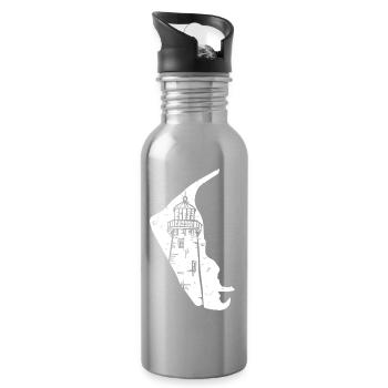 Amrum North Sea Lighthouse Silhouette Grunge - Water bottle with straw - silver - Right