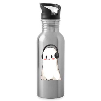 Gespenst mit Kopfhörer - Trinkflasche mit integriertem Trinkhalm - Lightsilver - Rechts