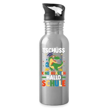 Kita Erste Klasse Dinosaurier Schüler Kindergarten - Trinkflasche mit integriertem Trinkhalm - Lightsilver - Rechts