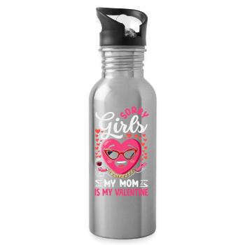 Retro Heart Valentine's Day Design Love - Water bottle with straw - silver - Right