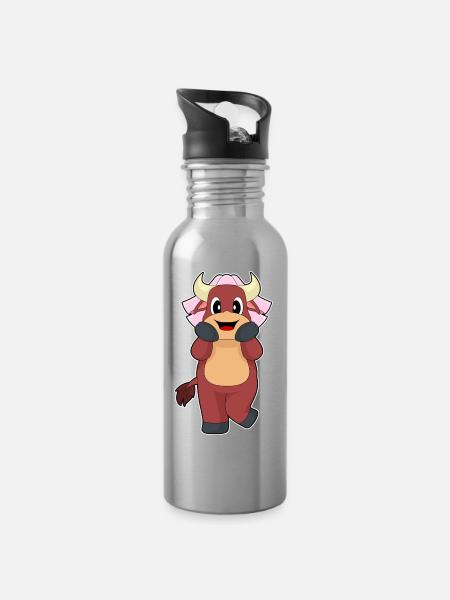 Stier Braut Schleier Hochzeit - Trinkflasche mit integriertem Trinkhalm - Lightsilver