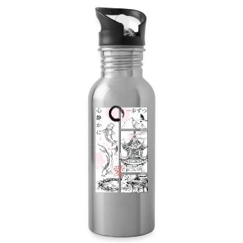 Koi and Pagoda Zen Panels - Water bottle with straw - silver - Right