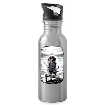 Dackel Samurai am See - Trinkflasche mit integriertem Trinkhalm - Lightsilver - Rechts