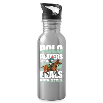 Polo Players Hitting Goals With Style - Water bottle with straw - silver - Right