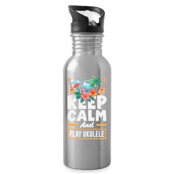 Funny Ukulele Designs and Sayings - Water bottle with straw - silver - Right