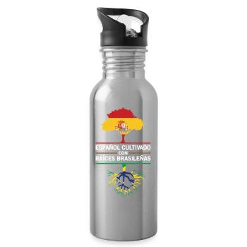 Spanien Brasilien Flaggen Wurzeln Geschenk  - Trinkflasche mit integriertem Trinkhalm - Lightsilver - Rechts