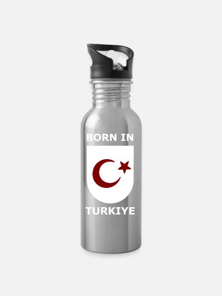 Born in Türkiye Shield - Trinkflasche mit integriertem Trinkhalm - Lightsilver
