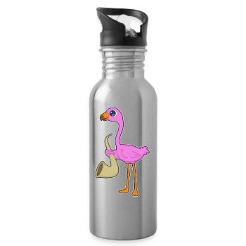 Flamingo Musiker Saxophon Musik - Trinkflasche mit integriertem Trinkhalm - Lightsilver - Rechts