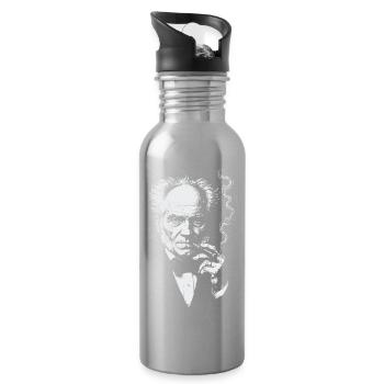 Arthur Schopenhauer raucht Zigarre - Trinkflasche mit integriertem Trinkhalm - Lightsilver - Rechts