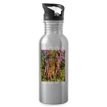 Tropical Neon Plants Leaves - Water bottle with straw - silver - Right