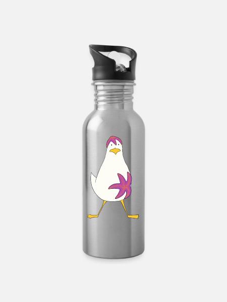 Seestern-Möwe, ich hänge an dir... - Trinkflasche mit integriertem Trinkhalm - Lightsilver