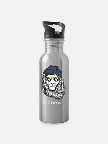 Mutiger Löwe mit Be Brave-Brille - Trinkflasche mit integriertem Trinkhalm - Lightsilver
