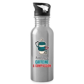Caffeine and Compassion – Pflege mit Kaffee - Trinkflasche mit integriertem Trinkhalm - Lightsilver - Rechts