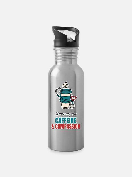 Caffeine and Compassion – Pflege mit Kaffee - Trinkflasche mit integriertem Trinkhalm - Lightsilver