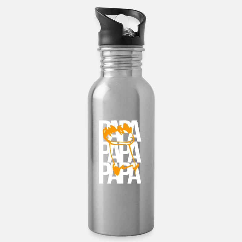 PAPA et dessin d'enfant - Gourde avec paille intégrée - argent clair
