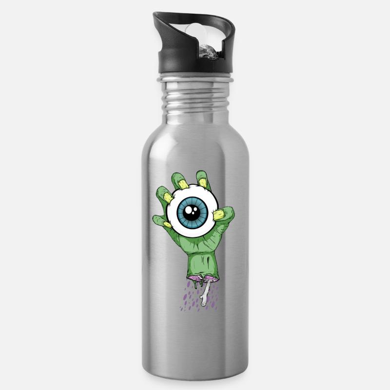 Zombie Auge - Trinkflasche mit integriertem Trinkhalm - Lightsilver