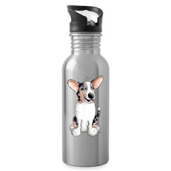 Cute Welsh Corgi Cardigan - Water bottle with straw - silver - Right