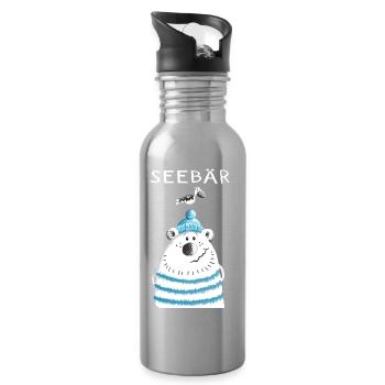 Seebär - Bär - Eisbär - Tiere - Comic - Norden - Trinkflasche mit integriertem Trinkhalm - Lightsilver - Rechts