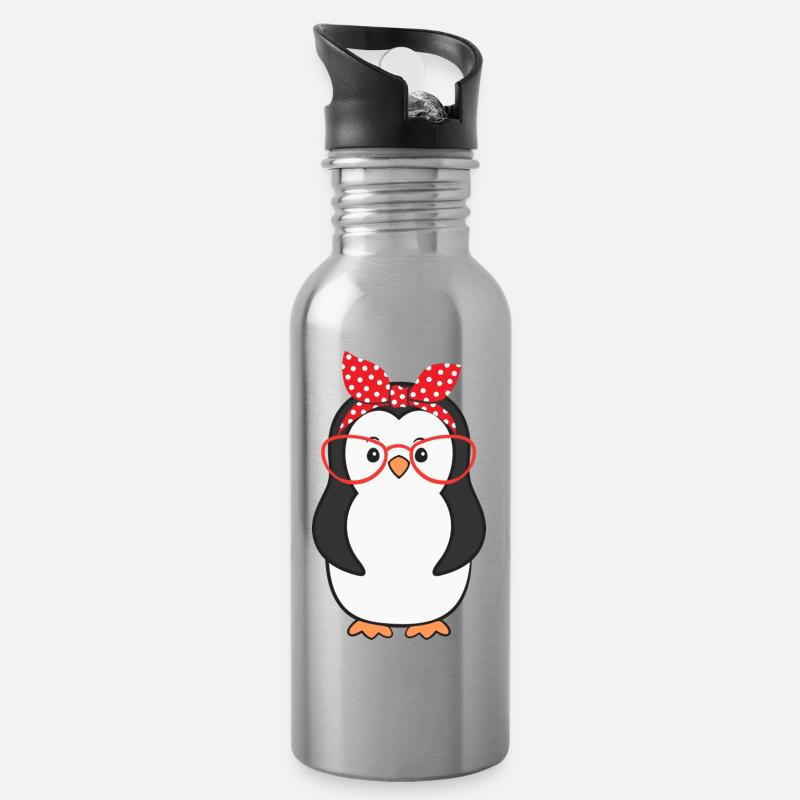 Pingouins - Gourde avec paille intégrée - argent clair